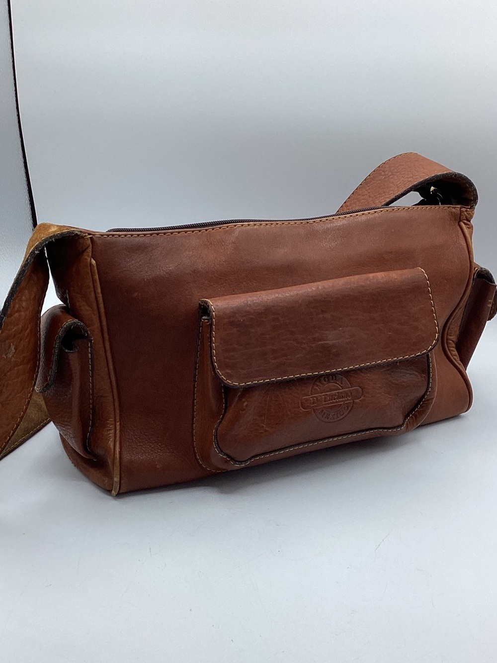 Women's Tan Leather Shoulder Bag with Front Flap Pocket